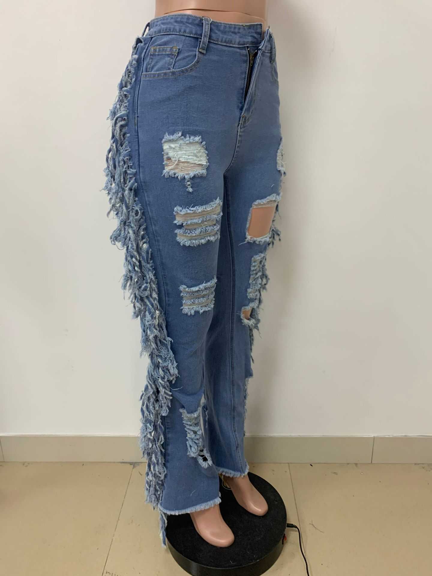 CMYAYA Women Jeans Mid Waist Zipper Fly Ripped Full Length Flare Pants Female Fashion High Street Summer Trousers 210922
