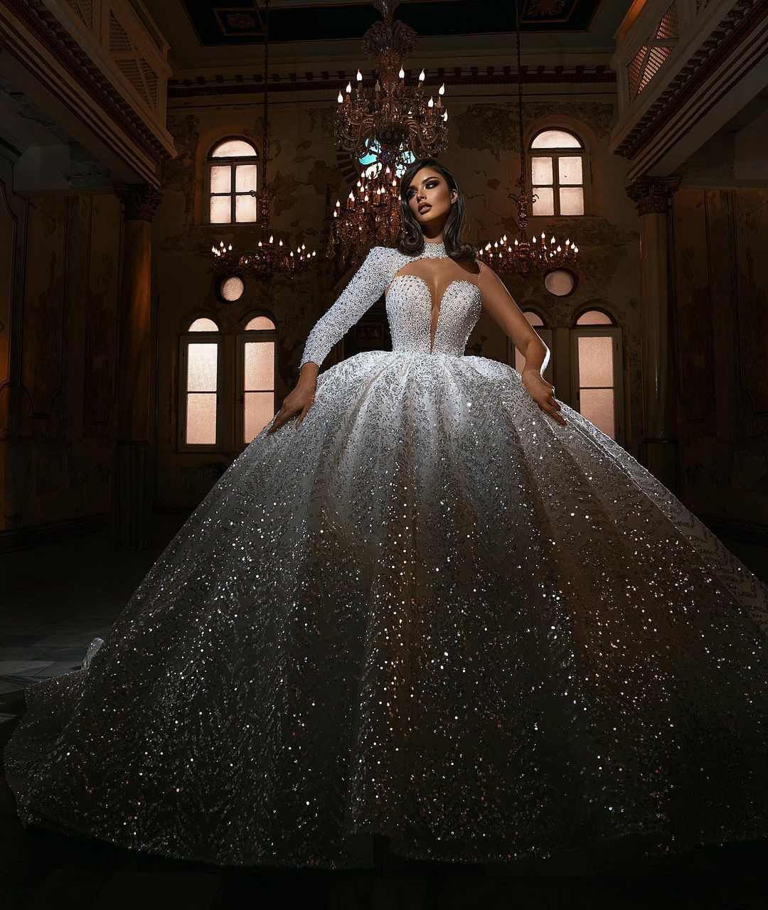 Stunning Sequins Ball Gown Wedding Dresses Crystals One Shoulder Vintage Bridal Gowns Luxurious vestido de novia