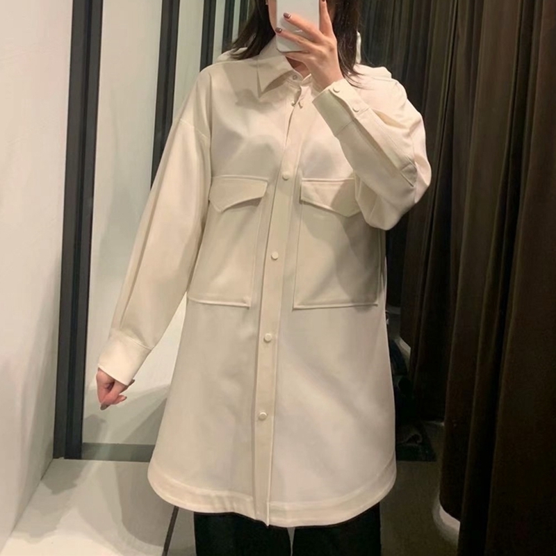 Elegant Women Solid Long Shirts Fashion Ladies Turn Down Collar Tops Streetwear Female Chic Pocket Oversize Blouses 210430