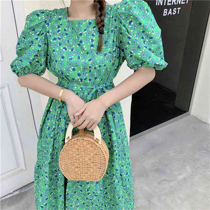Fashion Elegant Sweet Green Floral Puff Sleeve Women Party Summer Dresses Robe Bohemia Vacation Casual Dress 210519
Fashion Elegant Sweet Green Floral Puff Sleeve Women Party Summer Dresses Robe Bohemia Vacation Casual Dress 210519