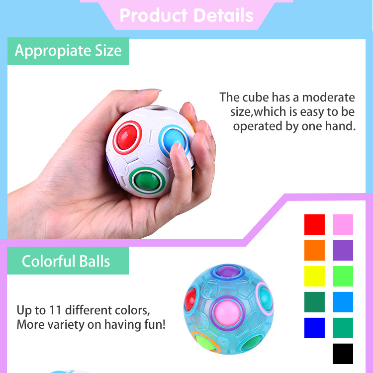 Rainbow Ball 3D Puzzle Magic Cube Glow Luminous Fidget Toy Brain Teasers Anti Stress Relief Christmas Gifts Educational Games for Children Kids Adults