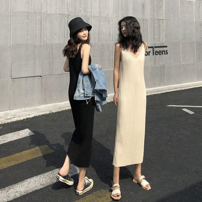 Casual Dresses Sleeveless Dress Women Solid V-neck Long Straight Chic All-match Knitting Summer Elegant Ribbed Soft Designed Trendy Ulzzang, Black
Casual Dresses Sleeveless Dress Women Solid V-neck Long Straight Chic All-match Knitting Summer Elegant Ribbed Soft Designed Trendy Ulzzang, Black