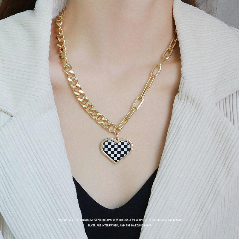 Pendant Necklaces 18K Gold Stainless Steel Jewelry Necklace Black And White Plaid Love Checkerboard Cuban Chain Egirl, Silver
Pendant Necklaces 18K Gold Stainless Steel Jewelry Necklace Black And White Plaid Love Checkerboard Cuban Chain Egirl, Silver