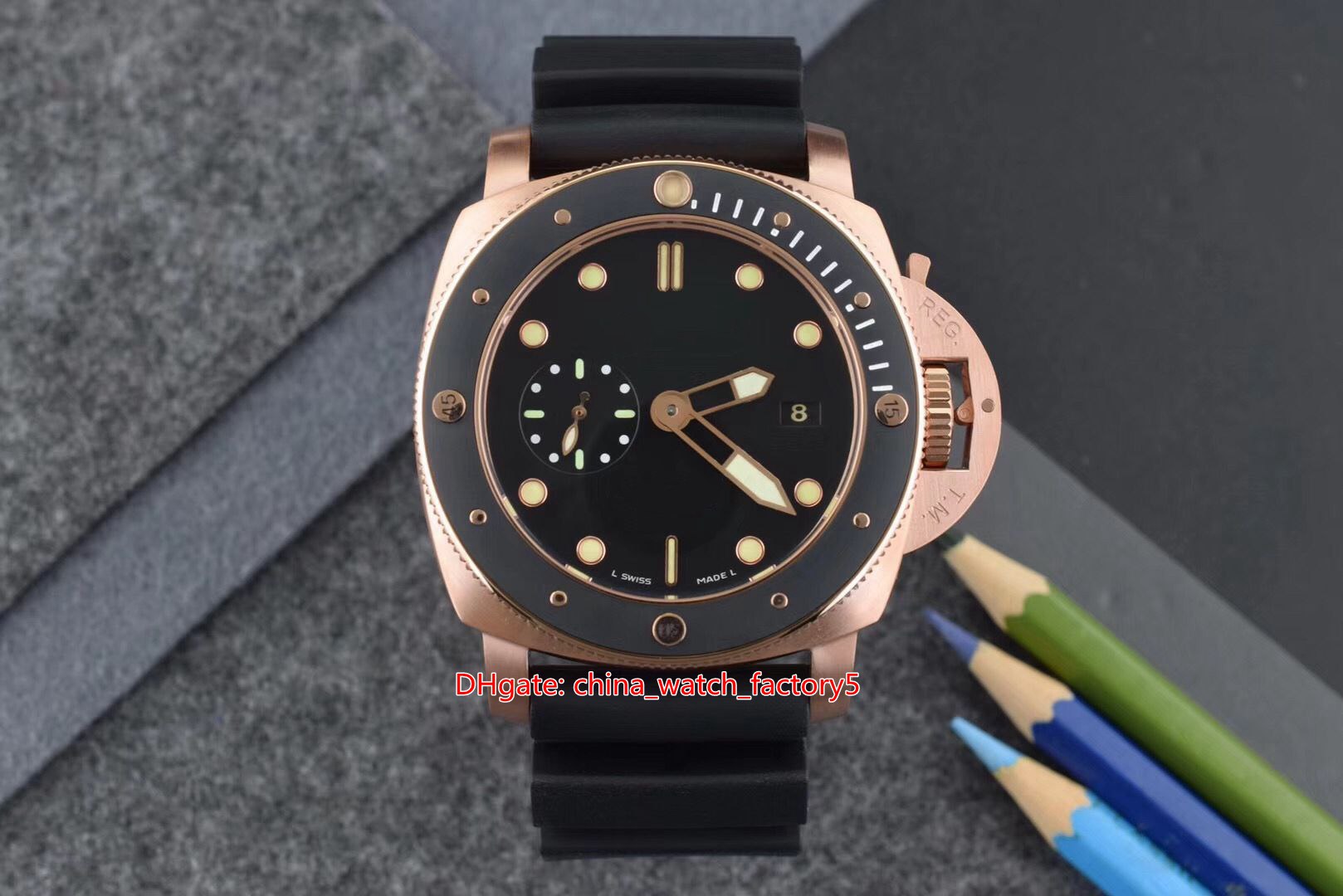 Topselling Top Quality Watches 47mm Submersible PAM684 PAM00684 PAM 684 00684 18k Rose Gold Rubber Bands Mechanical Automatic Mens Men's Watch Wristwatches, No box papers
Topselling Top Quality Watches 47mm Submersible PAM684 PAM00684 PAM 684 00684 18k Rose Gold Rubber Bands Mechanical Automatic Mens Men's Watch Wristwatches, No box papers
