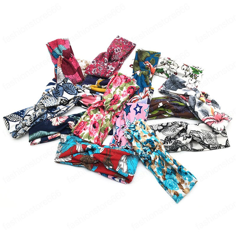Floral Women Headband Spring Cross Knot Stretch Wide Hair Band For Lady Girls Elastic Turban Hairband Hair Accessories