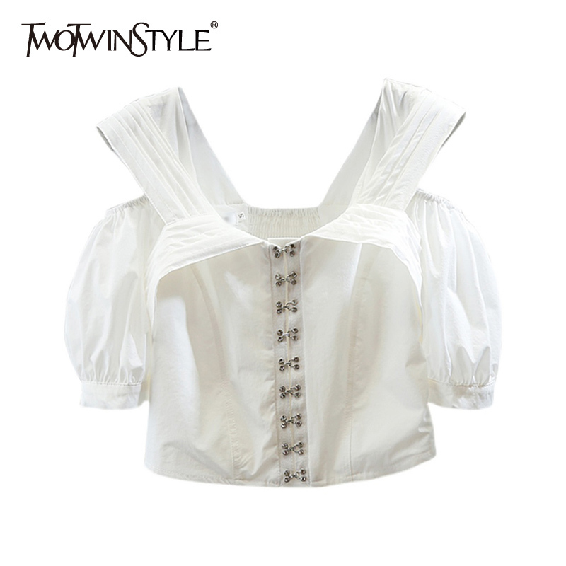 Vintage White Patchwork Metal Button Shirts For Women Square Collar Puff Short Sleeve Slim Blouses Female 210524
Vintage White Patchwork Metal Button Shirts For Women Square Collar Puff Short Sleeve Slim Blouses Female 210524