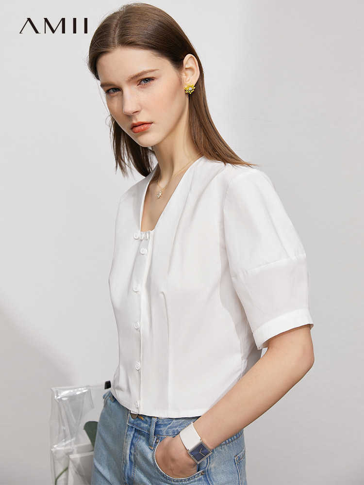Minimalism Summer Causal Women's Blouse Offical Lady Solid Square Neck Loose Shirt Streetwear Tops 12140552 210527