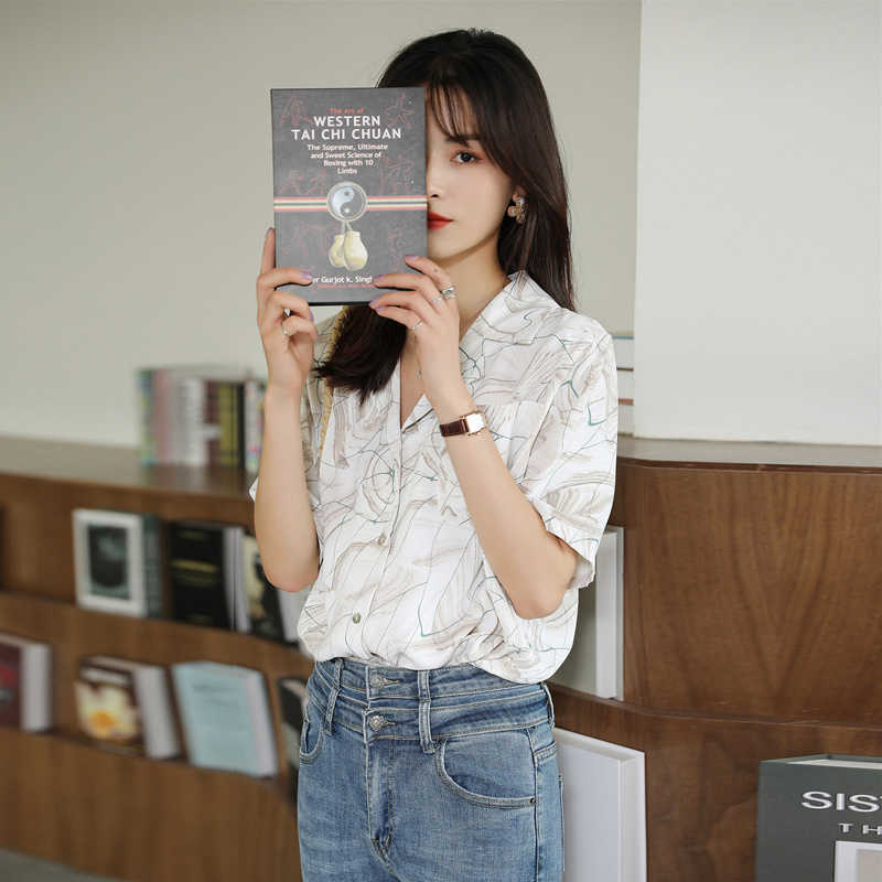 Lapel Chiffon Blouse Women Summer Fashion Shirt Female Short Sleeve Korean Style Loose Elegant Single-breasted Top Plus Siz 210601