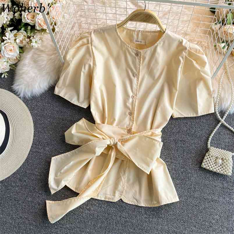Korean Chic Shirt Bow Bandage Slim Waist Blouse Women Summer Blusas O Neck Puff Sleeve Single Breasted Elegant Tops 210519, Yellow
Korean Chic Shirt Bow Bandage Slim Waist Blouse Women Summer Blusas O Neck Puff Sleeve Single Breasted Elegant Tops 210519, Yellow