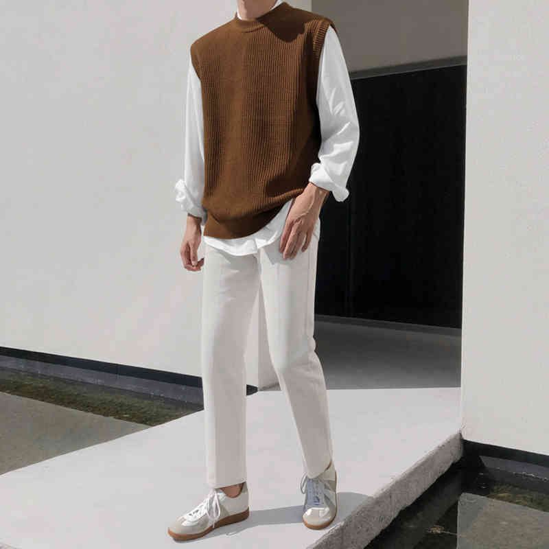 IEFB Spring Men's Pullover Sweater Korean Vest Sleeveless Round Neck Kintted Waistcoat For Male All-match Tops 9Y5451 210524