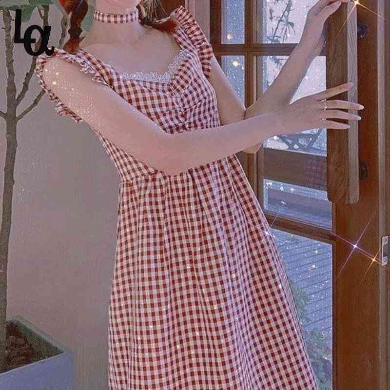 Summer Kawaii Plaid Dress Women Elegant Sweet Lace Up France Vintage High Waist Midi Chic Casual Holiday 210519, Red plaid dress
Summer Kawaii Plaid Dress Women Elegant Sweet Lace Up France Vintage High Waist Midi Chic Casual Holiday 210519, Red plaid dress