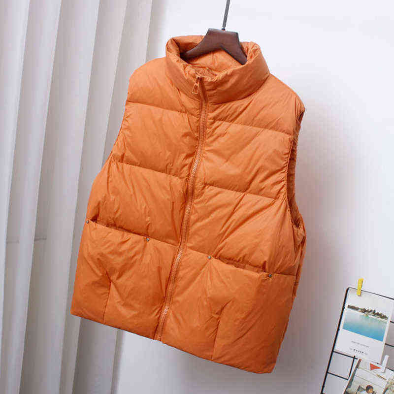 Body Warmer Women's Down Vest Jacket Loose White Duck Thick Waistcoat Zipper Sleeveless Coat For Women 211120
