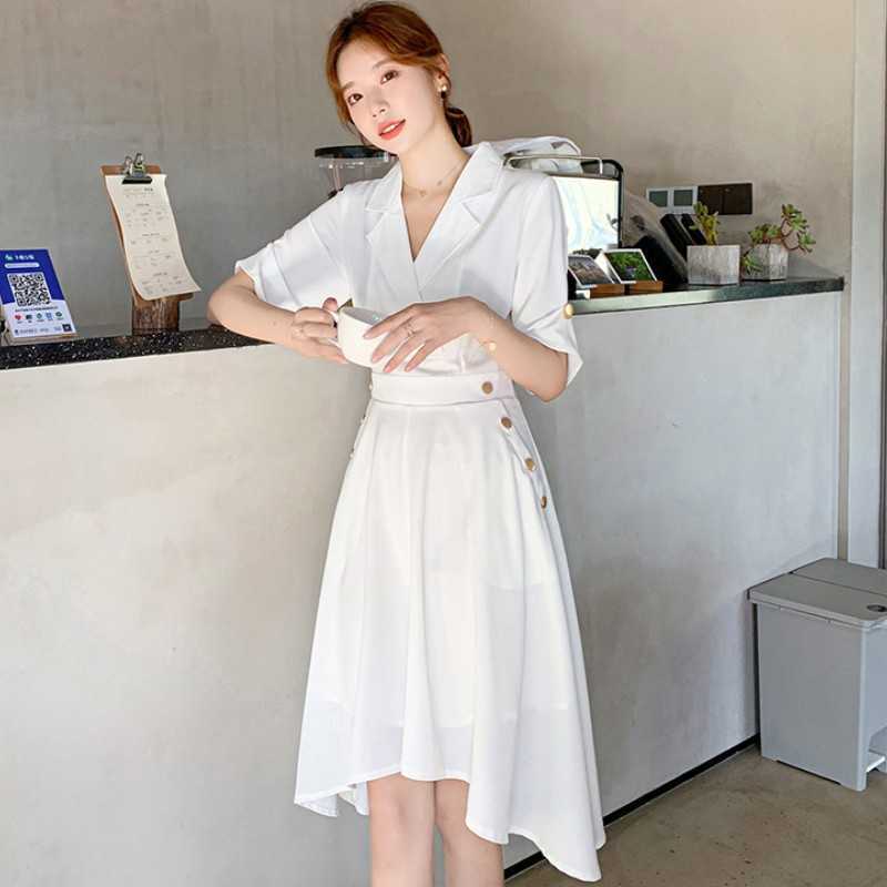 Spring Summer Women Dress White Notched Collar Half Sleeve Vestidos High Waist Knee-Length Chiffon Robe 210526
Spring Summer Women Dress White Notched Collar Half Sleeve Vestidos High Waist Knee-Length Chiffon Robe 210526