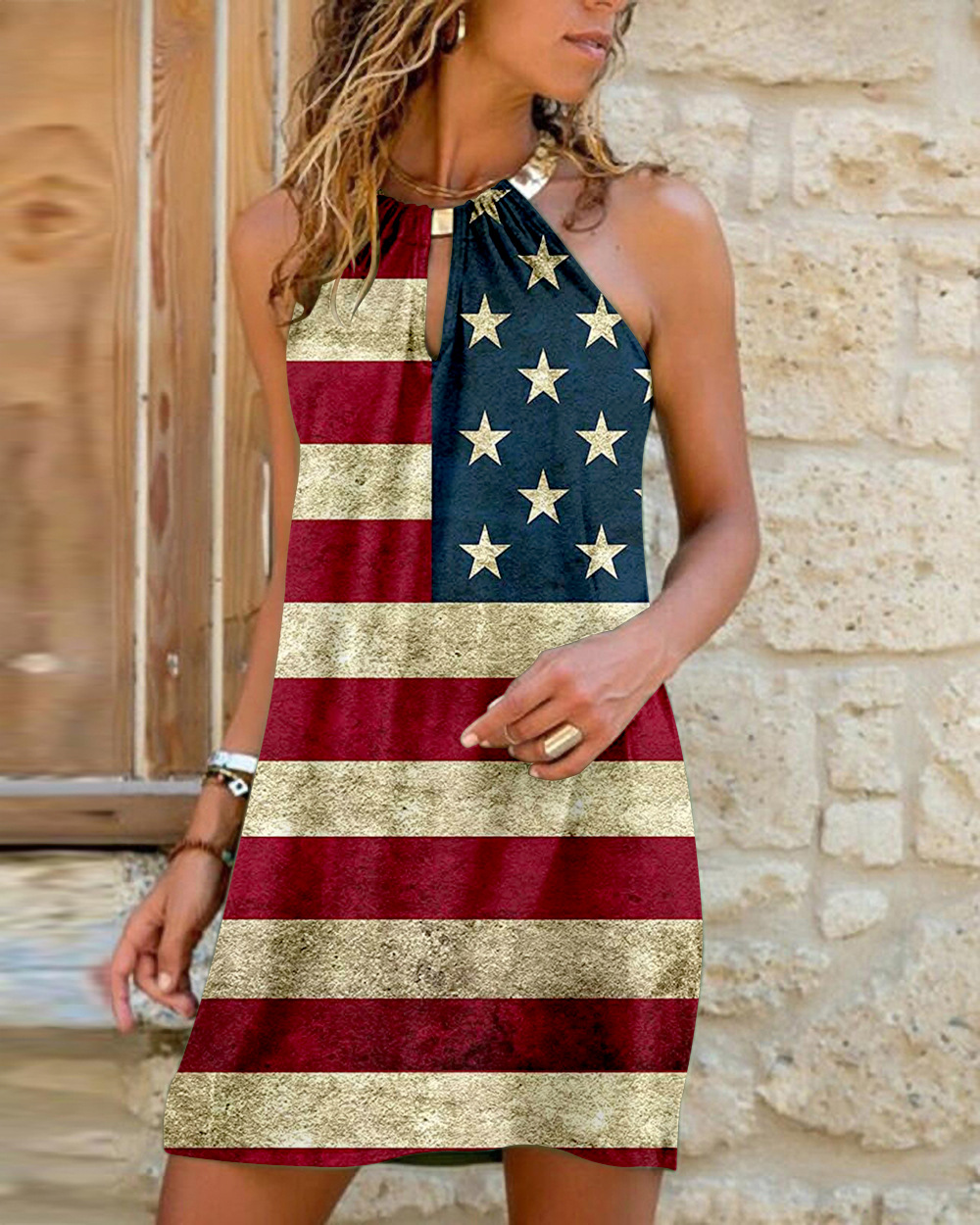 DIY Dresses Sexy Strapless Round Neck Suspenders Sleeveless A e dress Female Summer Short Skirt Flag Chain wer Print Skirts