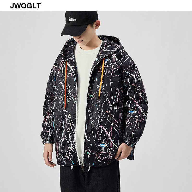 Autumn Harajuku Men's Zipper Hoody Bomber Jacket Male Casual Streetwear Loose Graffiti Printed Coats 4XL 5XL 210528