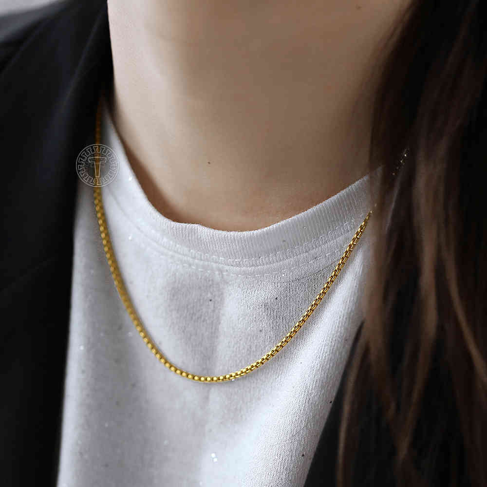 2Mm 3Mm 5Mm Black Round Box Link Chain Necklace For Men Boy Stainless Steel Chain Necklace Wholesale Dropshipping Jewelry Knm