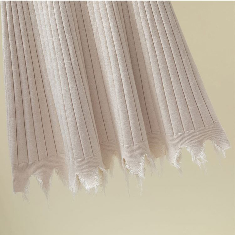 Autumn Winter Fashion Women High Waist Slim Knitted A-line Long Skirt All-matched Casual Tassel s Female Beige S232 210512