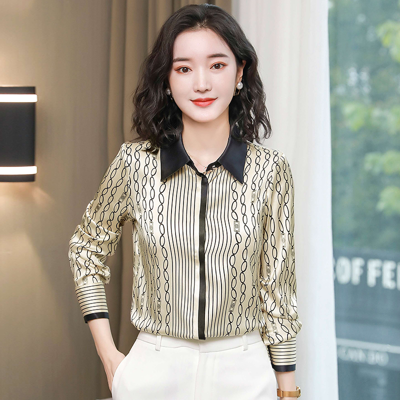 Luxury Runway Striped Silk Blouses Women Designer Long Sleeve Vintage Printed Shirts Elegant Office Ladies Button Shirt Fashion Plus Size Spring Autumn Casual Tops, Customize
Luxury Runway Striped Silk Blouses Women Designer Long Sleeve Vintage Printed Shirts Elegant Office Ladies Button Shirt Fashion Plus Size Spring Autumn Casual Tops, Customize