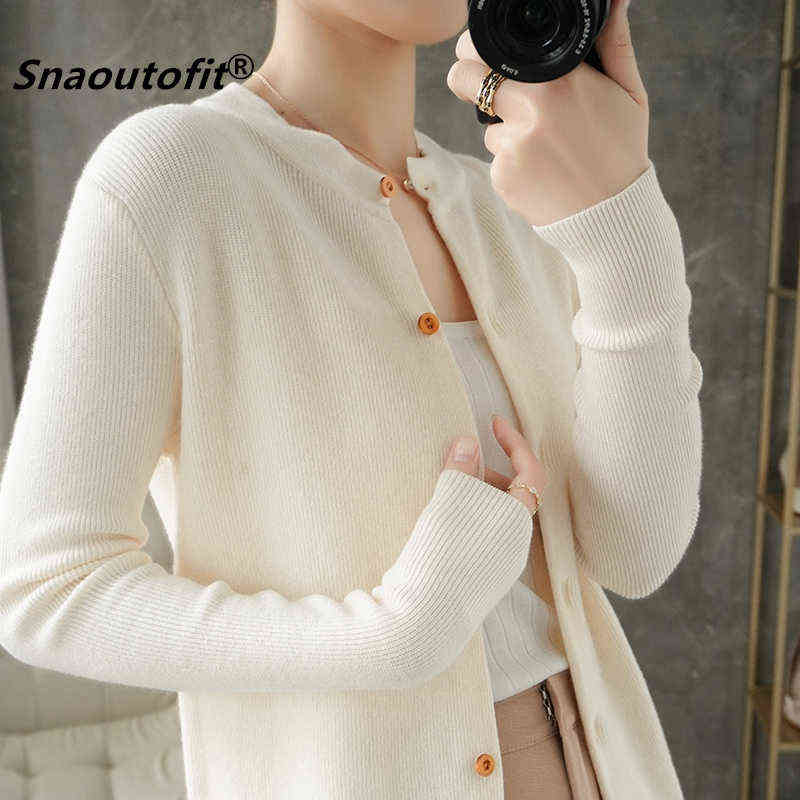 Snaoutofit Women's Sweater, Round Neck Wool Cardigan, Knitted Base, Solid Color, Korean Version, Loose Jacket, Special Price 211117