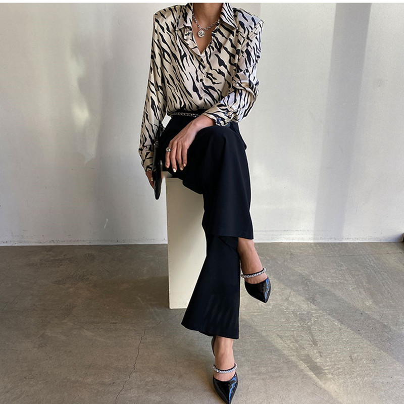 Nomikuma Korean Zebra Stripe Women Blouse Long Sleeve Turn-down Collar Elegant Shirt Spring Causal Blusas Femme New 6F428 210427