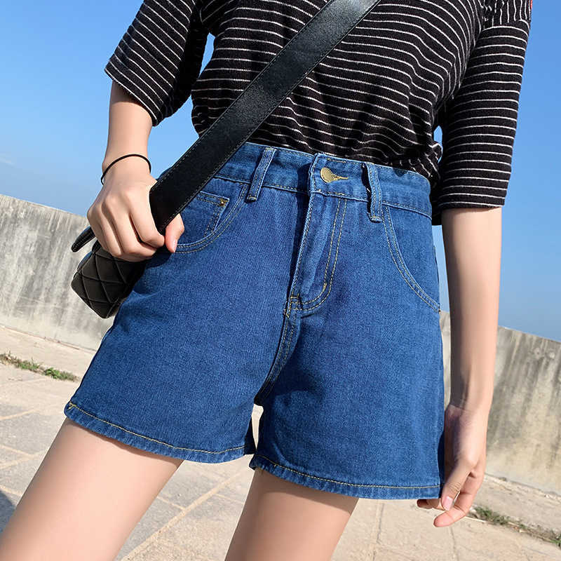 Summer Wide Leg Denim Shorts Women's Loose Thin Rolled Jeans Short Pants Casual Straight Retro High Waisted Shorts 210611