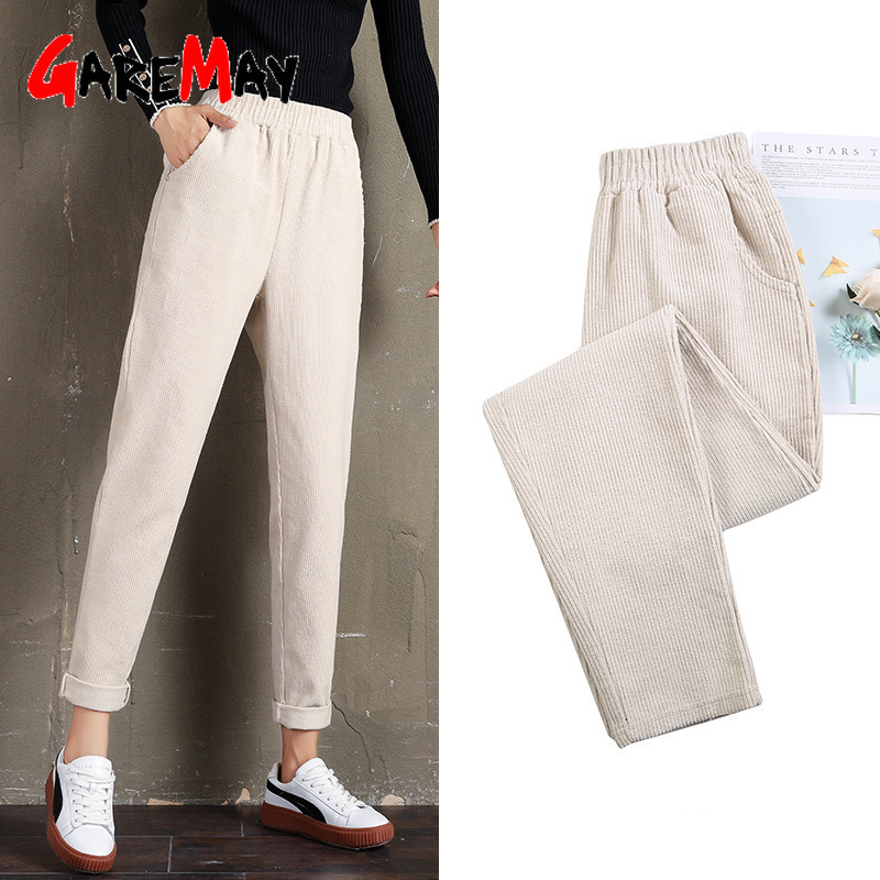 Corduroy Women's Spring and Autumn Thicken High Waist Trousers Cotton Loose Harem Casual Pants Large Size Style Korean 210428