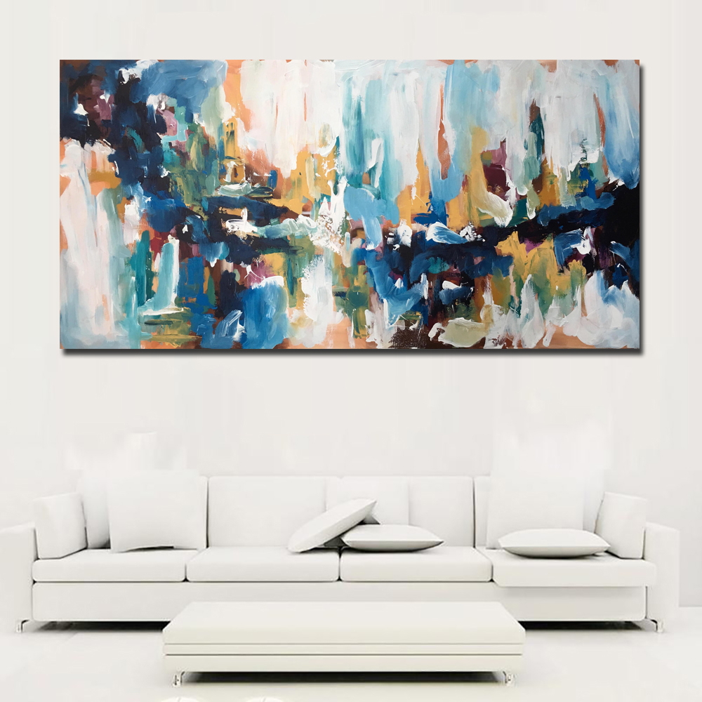 Canvas Abstract Art By Omar Obaid Blue Oil Painting Modern Painting Printed On Canvas Print Poster Home Decor Frameless