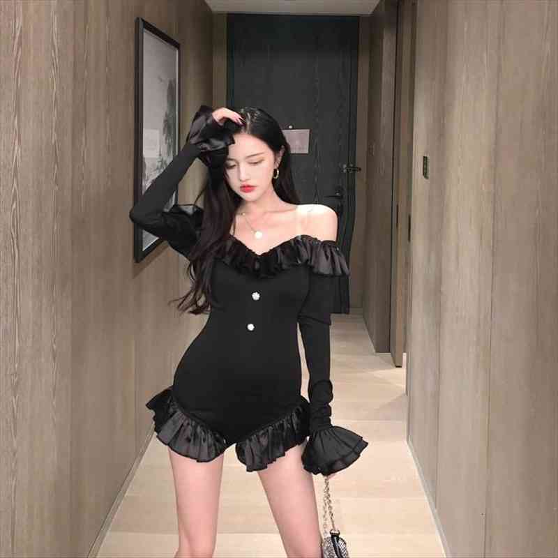 black bodycon bodysuits ruffles womens rompers flare sleeve style club for women autumn off shoulder slash neck, Black;white
black bodycon bodysuits ruffles womens rompers flare sleeve style club for women autumn off shoulder slash neck, Black;white
