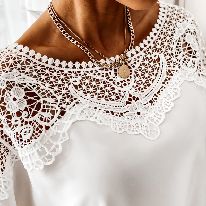 Autumn Lace White Blouse Women O-Neck Crochet Floral Long Sleeve Shirt Embroidery Casual Sexy Office Ladies Top Femme 12459 210427