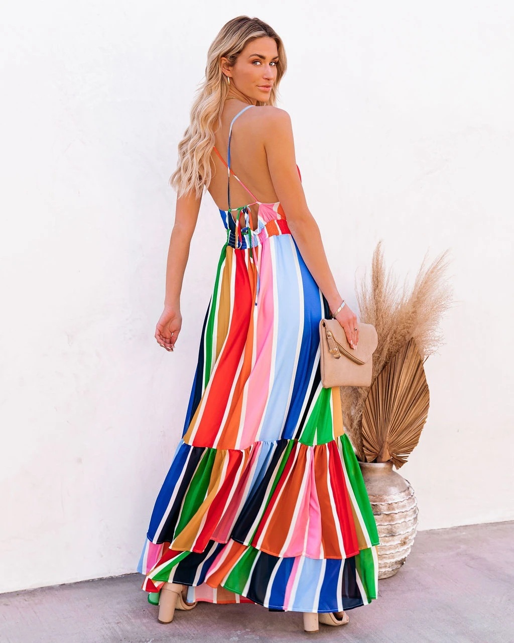 Women Dress Backless Patchwork Bohemia Sexy Long Sleeveless Spaghetti Strap Maxi es Plus Size Summer es 210513