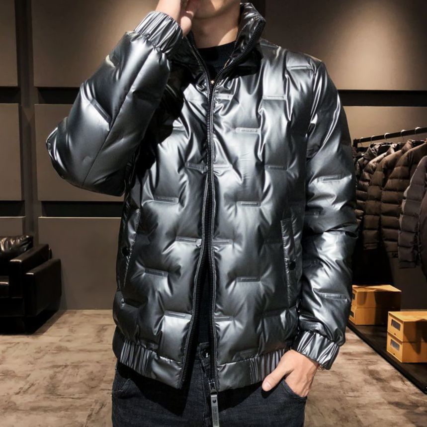 Bright short cotton padded men's thickened winter new bright face stand collar down et, Black
Bright short cotton padded men's thickened winter new bright face stand collar down et, Black
