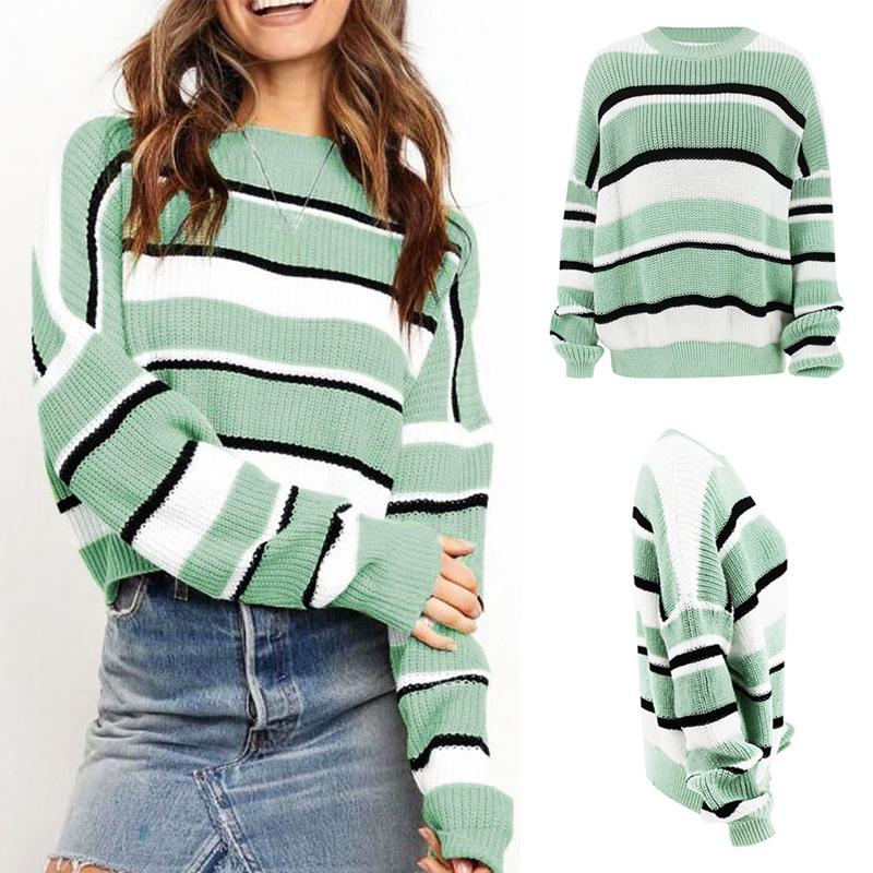 Women' Sweaters Striped Loose Ladies Sweater Pullover Fall/Winter Green Contrast Color Thin Knitted
Women' Sweaters Striped Loose Ladies Sweater Pullover Fall/Winter Green Contrast Color Thin Knitted