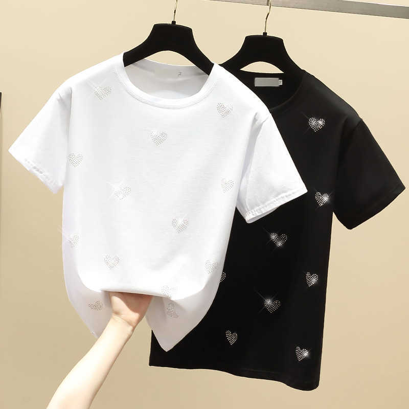 Tees T shirt Women Clothes Diamond Love Cotton Korean Casual T-Shirt Summer Tops Black Short Sleeve Y2K Shirt White 210604
Tees T shirt Women Clothes Diamond Love Cotton Korean Casual T-Shirt Summer Tops Black Short Sleeve Y2K Shirt White 210604