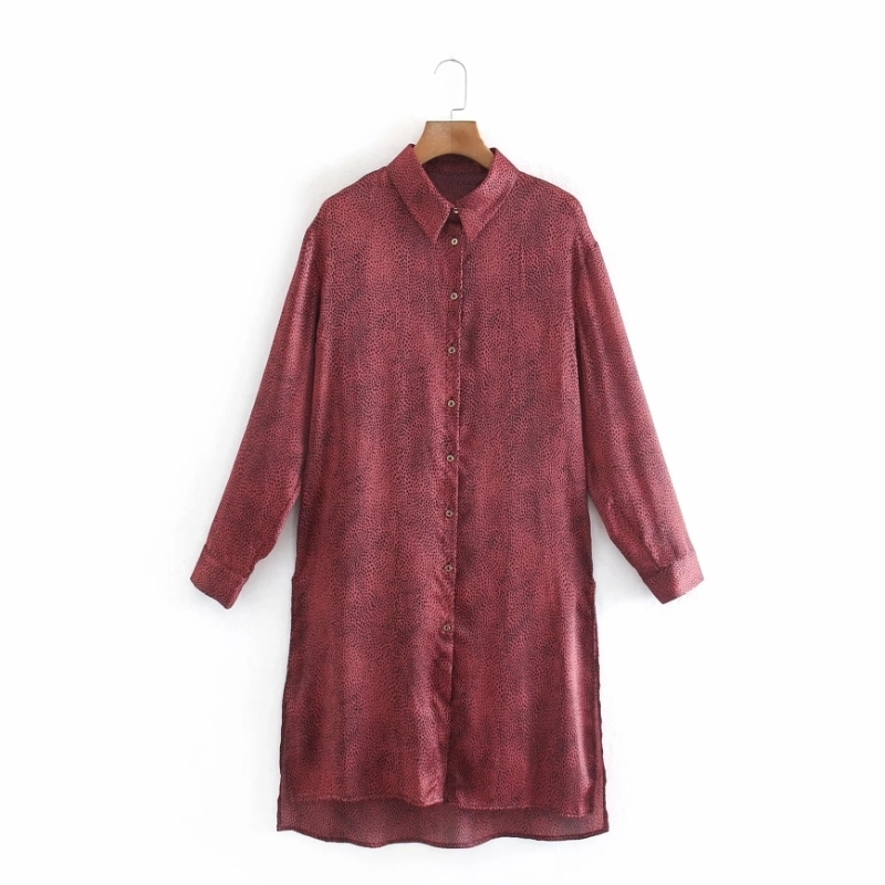Women Vintage Leopard Print Side Slit Long Shirt Casual Femme Nine Quarter Sleeve Blouse Lady Loose Tops Blusas S8111 210430
