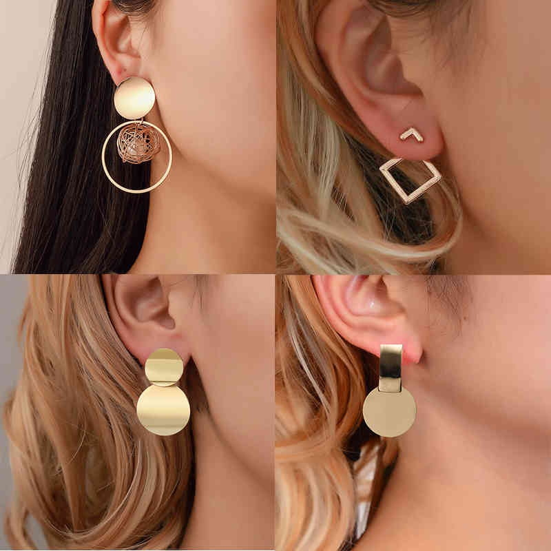 Fashion Round Dangle Drop Korean Earrings Hie For Women Geometric Irregular Gold Earring Wedding 2021 Jewelry