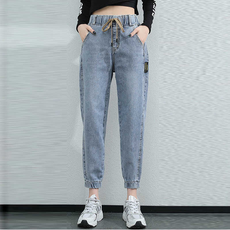 Elastic Waist Harem Jeans Pants Women Large Size Spring Autumn Denim Casual Stretch Vintage AnkleLength 3XL 210922
