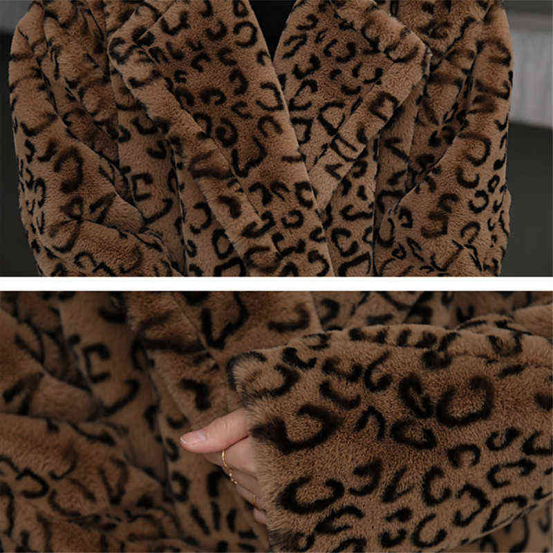 Winter Thick Warm Leopard Long Teddy Fur Coat Women Outerwear High Quality Loose Suit Collar Faux Rabbit Fur Jacket Female 211123