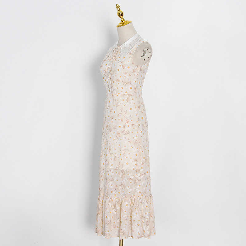 Prairie Chic Hollow Out O-neck Silm Temperament Dresses Women Summer Sleeveless Ruffles Dress Sweet Office Lady Vestidos 210525