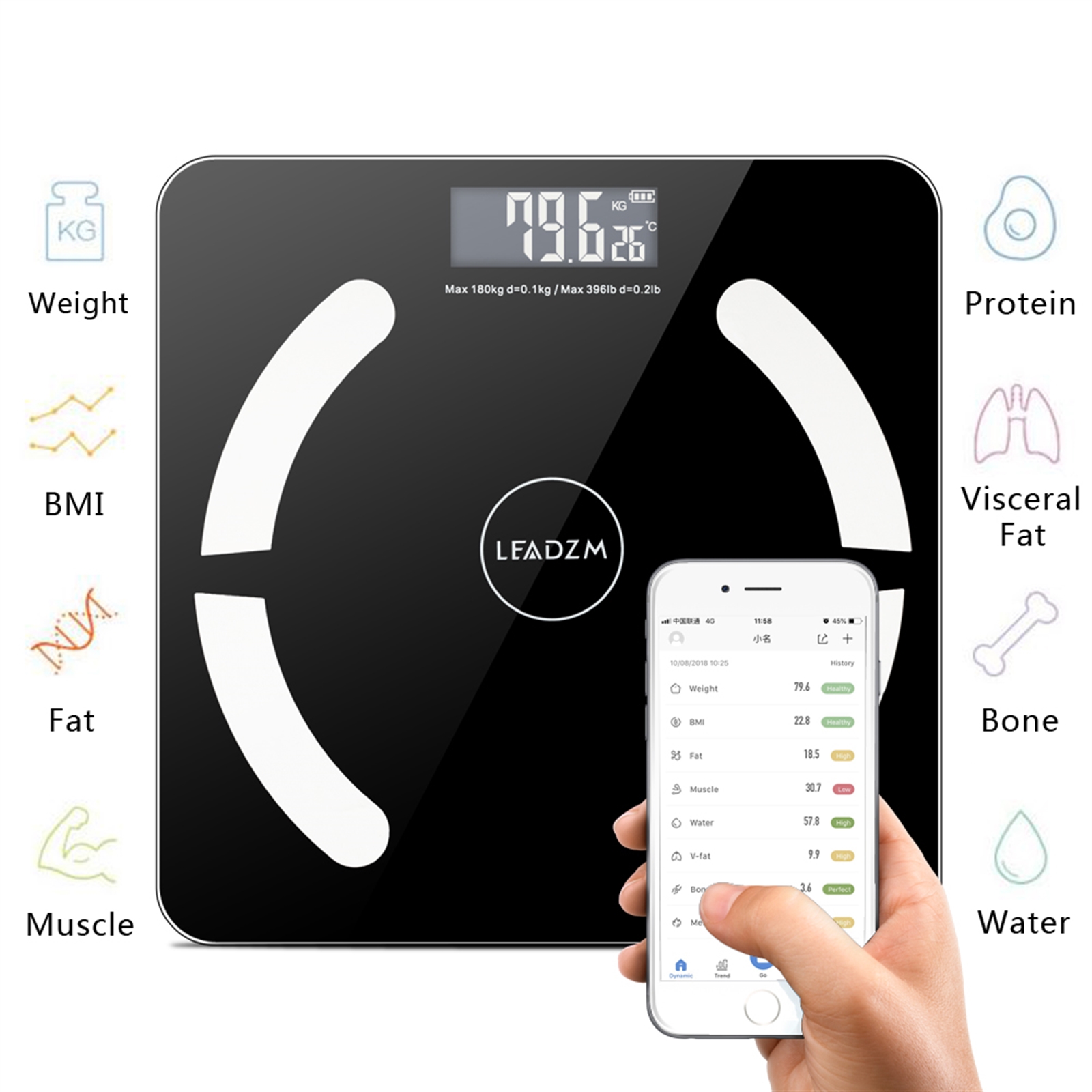 Bluetooth Body Fat Scale, Toilet Supplies Smart Wireless BMI Bathroom Weight Scale Body-Composition Monitor Health Analyzer with Smartphone App
Bluetooth Body Fat Scale, Toilet Supplies Smart Wireless BMI Bathroom Weight Scale Body-Composition Monitor Health Analyzer with Smartphone App