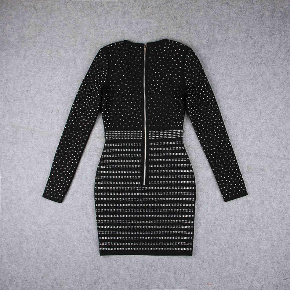 Free Fashion Women's Bandage Dress Beading Long Sleeve V Neck Vestido Party CB of House Bodycon Black 210524