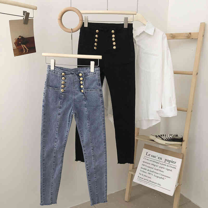 Women's Jeans Double-breasted high waist stretch denim pants women's early spring Korean fashion wild slim slimming pencil nine-po, Black
Women's Jeans Double-breasted high waist stretch denim pants women's early spring Korean fashion wild slim slimming pencil nine-po, Black