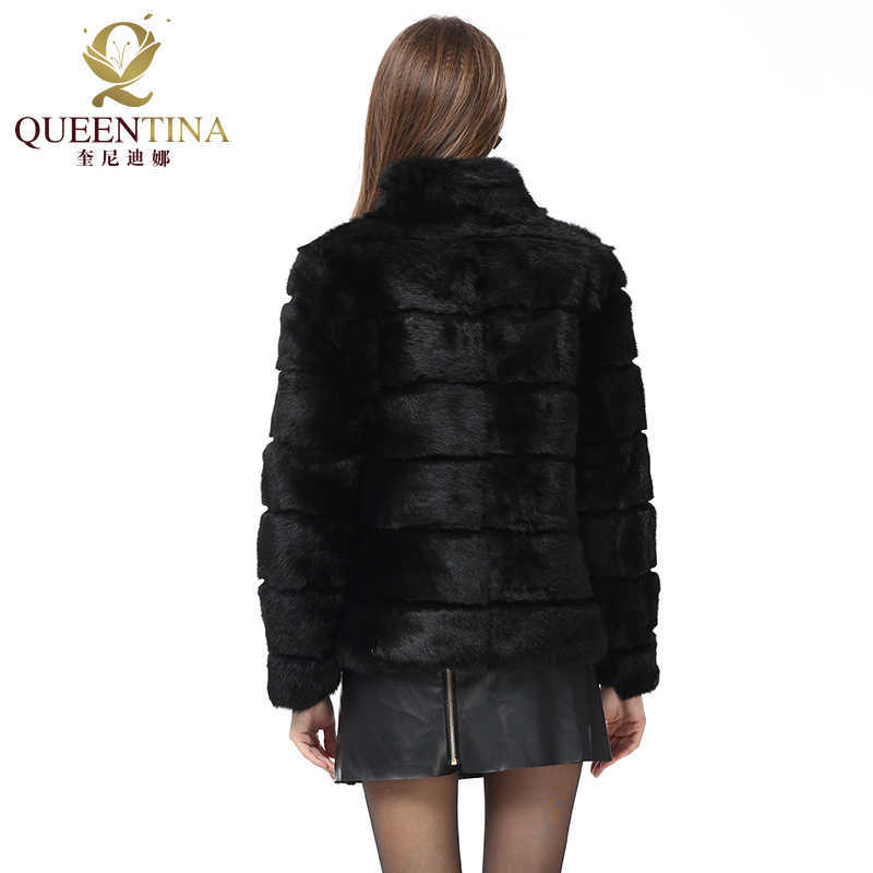 Whole Full Pelt Rabbit Fur Coat Stand Collar Jacket Real Winter Women Fashion Waistcoat Natural 211019