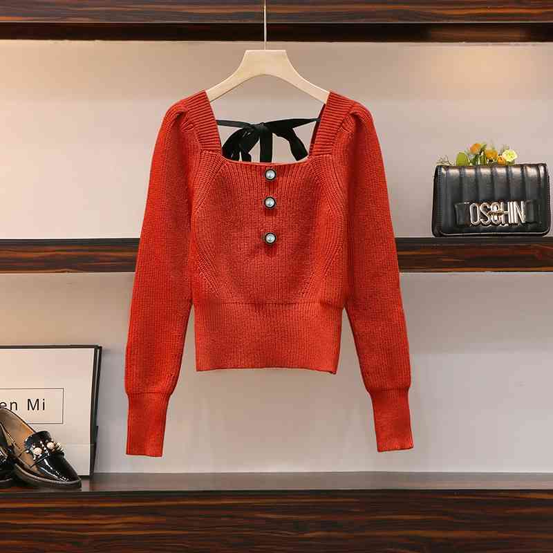 Autumn Winter Women's Square Collar Back Bow Sweater Knitted Tops Girls Laides Casual Sweaters A4201 210428, Beige
Autumn Winter Women's Square Collar Back Bow Sweater Knitted Tops Girls Laides Casual Sweaters A4201 210428, Beige