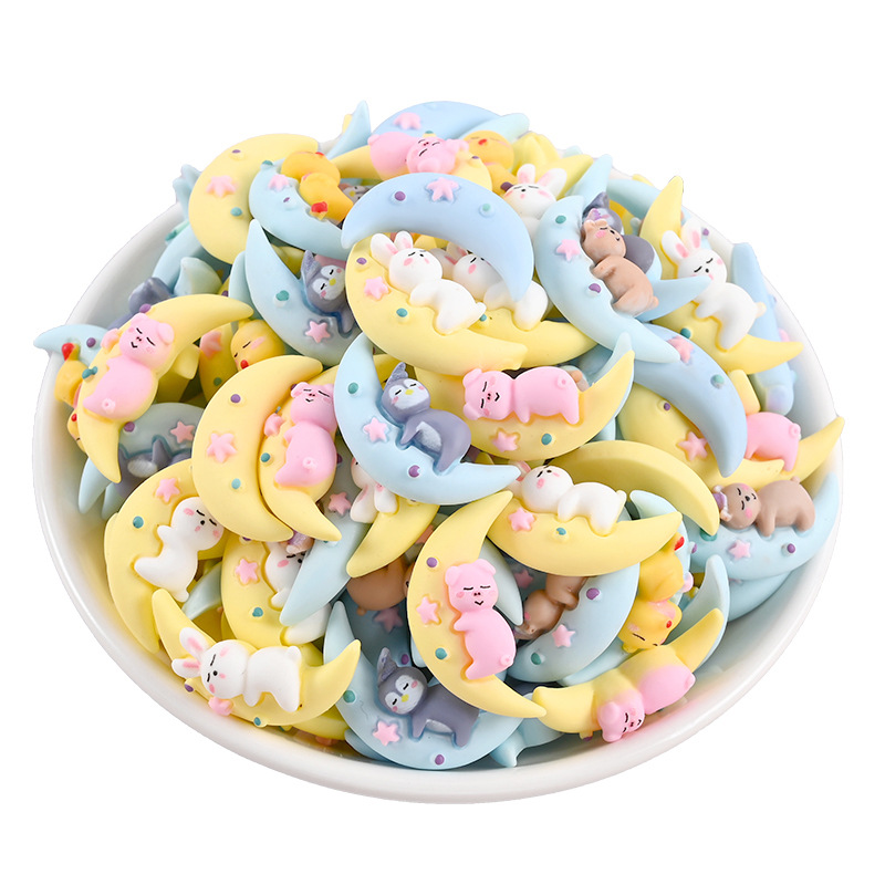 20Pcs Kawaii Cartoon Star Moon Animal Rabbit Resin Components Cabochon Flatback Scrapbooking Craft DIY Hair Accessories Phone Case Decoration