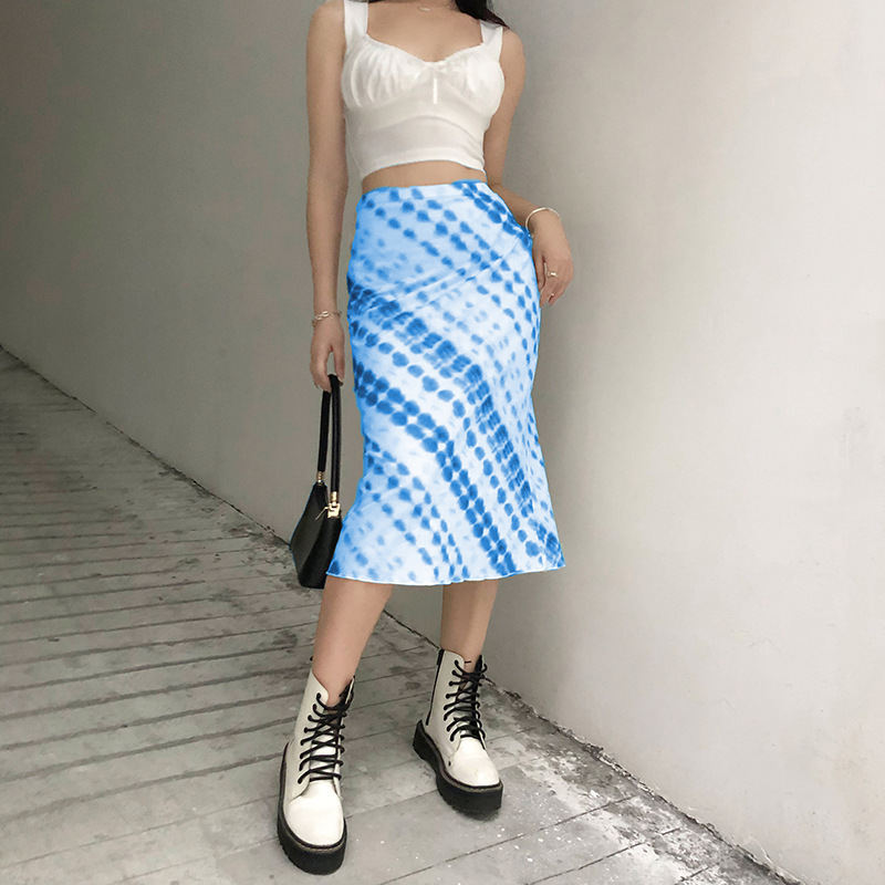 Women Summer Skirts High waist die dye printed knee length female skirts straight hips chiffon 210524, Blue
Women Summer Skirts High waist die dye printed knee length female skirts straight hips chiffon 210524, Blue