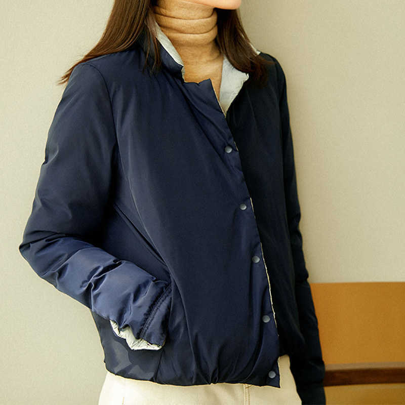 Women 90% Down Jacket Double Sided Stand Collar Female Coat Solid Single Breasted Winter Fashion Casual Lady Short Jackets 211013