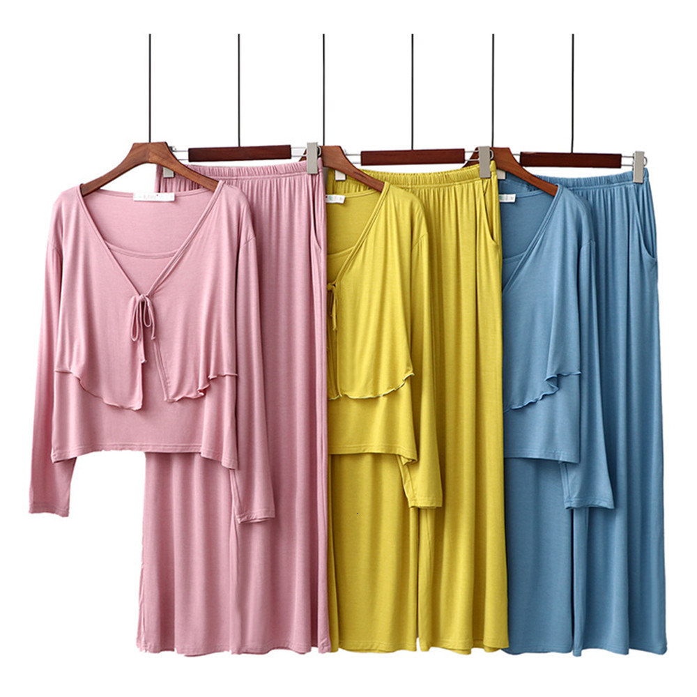 Women's Heightwear Cuisson Cuisson Femmes Pyjamas Automne À manches longues Home Pijama Mujer Two-Piece Pyjama en vrac Couleur solide F7kt