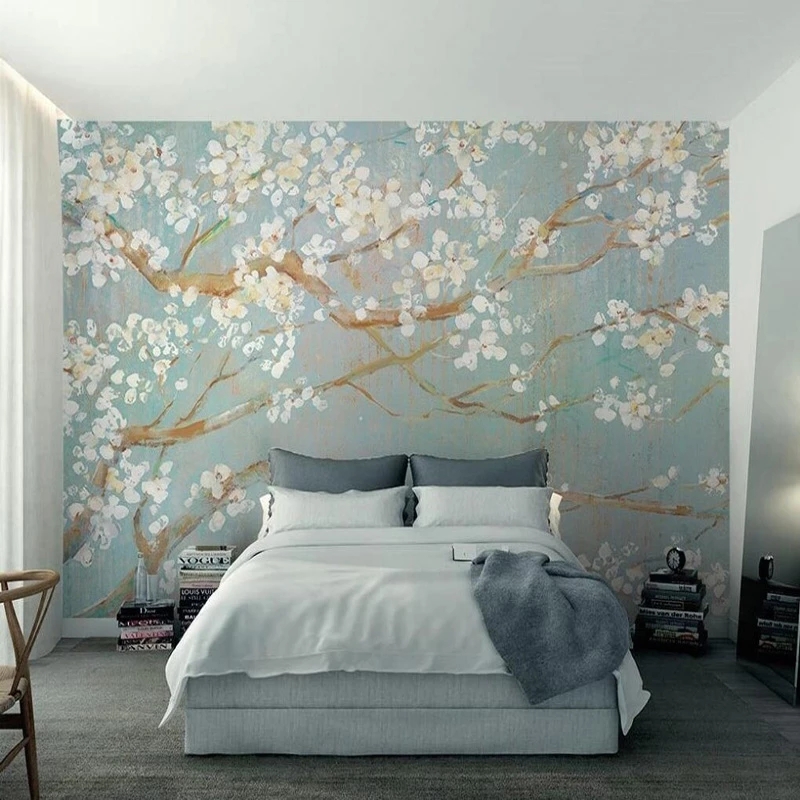 Custom Photo Wallpaper 3D Hand-painted Oil Painting Cherry Blossoms Flower Murals Living Room Bedding Room Decor