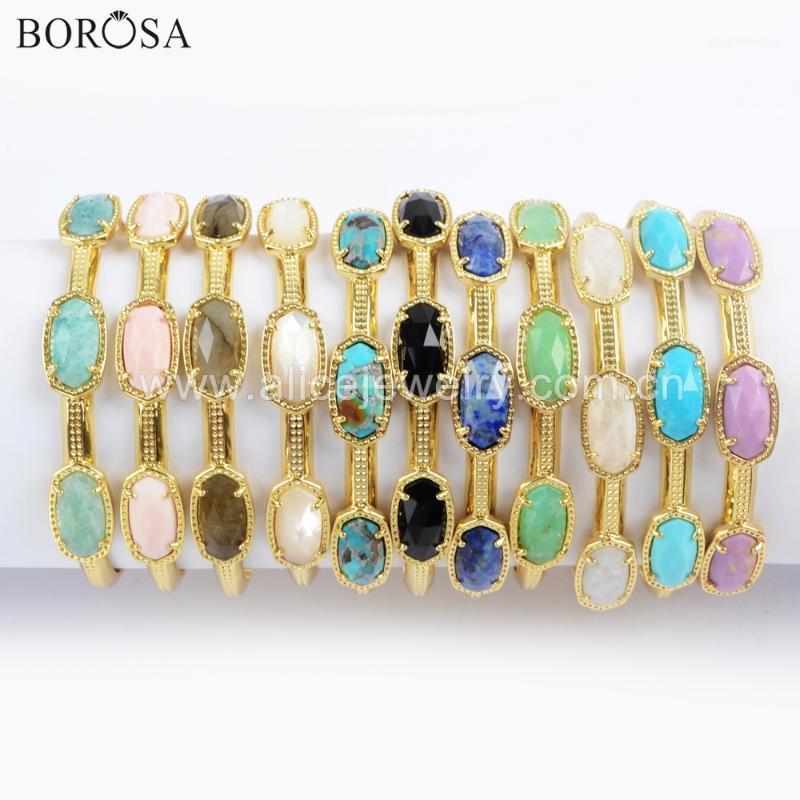Stylish Gold Bezel Hexagon Faceted Multi-kind Natural Stone Turquoises Druzy Three-Stone Open Bangle Jewelry ZG0375
Stylish Gold Bezel Hexagon Faceted Multi-kind Natural Stone Turquoises Druzy Three-Stone Open Bangle Jewelry ZG0375