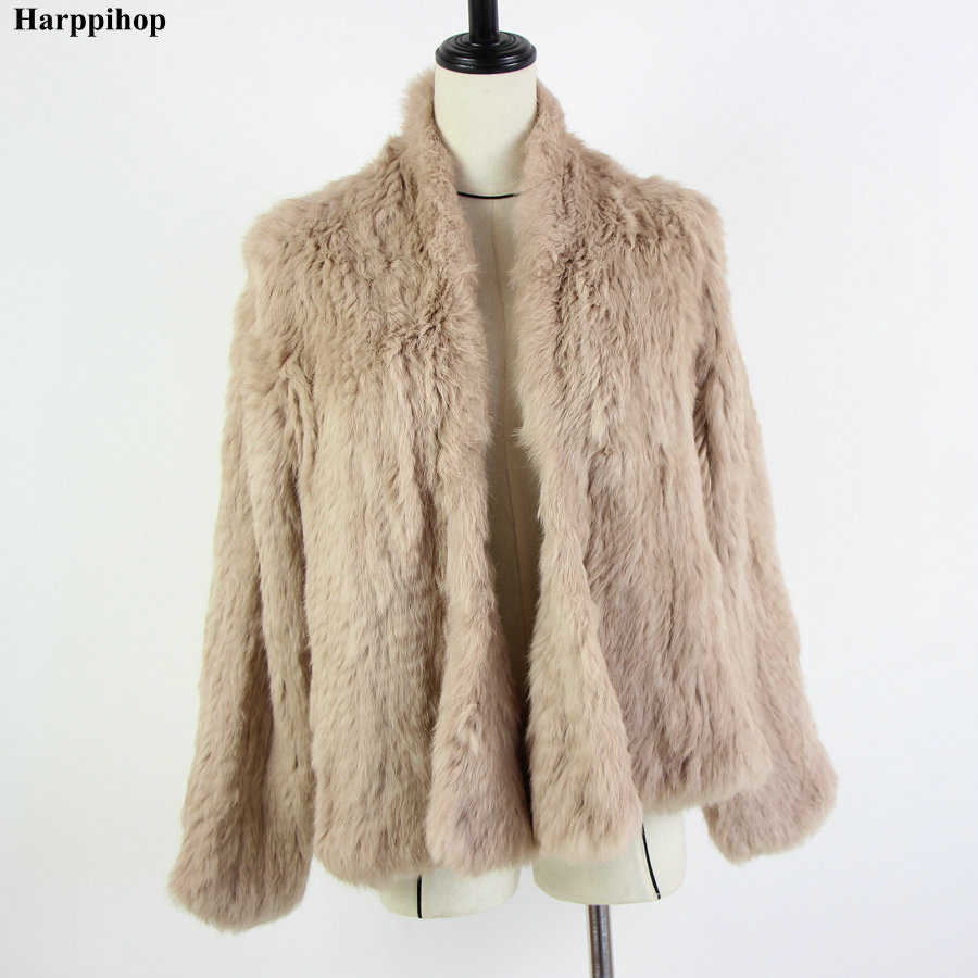 knitted rabbit fur jacket popuplar fashion winter coat for women*harppihop 210906